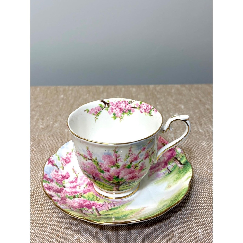 VTG Royal Albert Blossom Time Cherry Blossom Teacup Saucer Set Sakura Porcelain - Picture 8 of 17